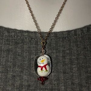 Hand painted snowman Swarovski crystals necklace